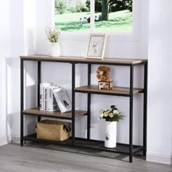 FIVEGIVEN Rustic Console Sofa Table Industrial Entryway Hallway Table Narrow With Shelves For Living Room Oak 43.3 Inch