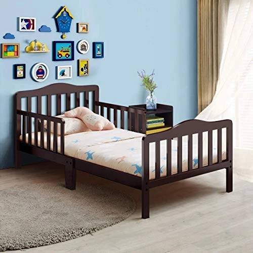 Costzon Toddler Bed, Classic Wood Kids Bed Frame W/Double Safety Guardrail, Low To Floor Design, Wooden Slat Support, Fits Full Size Crib Mattress, Bedroom Furniture For Boys & Girls (White) - Image 6