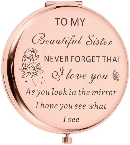 Sister Birthday Gifts From Sister Compact Mirror For Women Best Friend Personalized Friendship Christmas Graduation Easter Valentines Day Gifts Small Make Up Mirror From Little Big Sister Brother - Image 6
