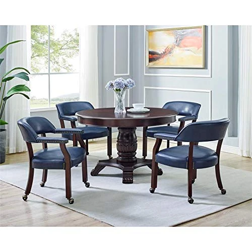 BOWERY HILL Captain's Poker Game Arm Chair With Casters In Navy Vinyl - Image 2