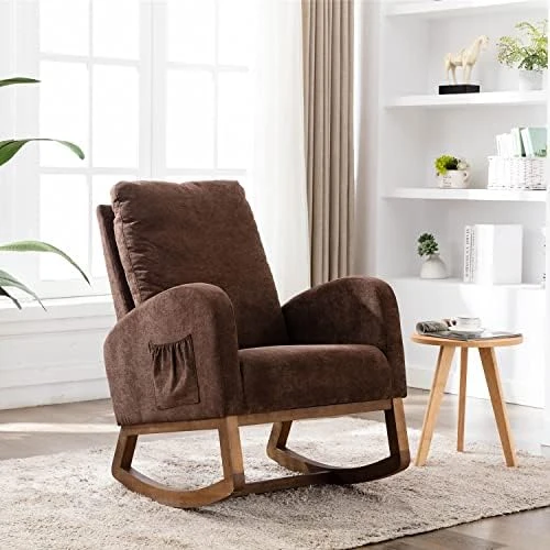 Rocking Chair Modern,Upholstered Glider Rocker Chair For Nursery,Comfy Armchair With Side Pocket For Living Room (White) - Image 11