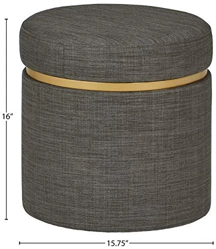 Amazon Brand β Rivet Asher Round Upholstered Storage Ottoman, 15.75"W, Dark Grey - Image 3
