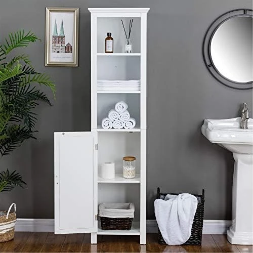 Glitzhome 65.5" H Over-The-Toilet Space Saver Storage Bathroom Cabinet With 1 Adjustable Shelf And 2-Door, White - Image 5