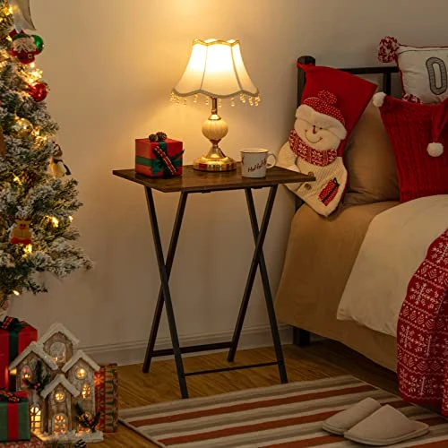 HOOBRO Folding TV Table, TV Tray, Stable Snack Table For Small Space, Portable Sofaside Table, Easy Assembly And Storage, Ideal For Snacks And Meals In Living Room, Rustic Brown And Black BF15BZ01 - Image 2