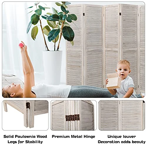ECOMEX 6 Panel Room Divider, Wood Room Screen Divider Freestanding, Folding Privacy Screens Room Divider Room Separator Temporary Wall Dividers, White - Image 5
