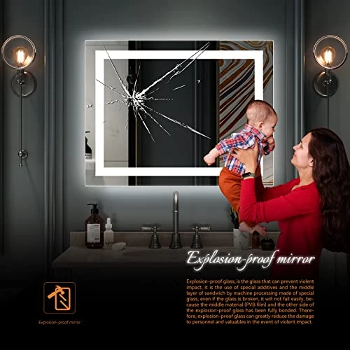 Bonnlo 32"×24" (800×600mm)Bluetooth Mirror,Led Bathroom Mirror Smart Mirror With Bluetooth Speaker, Anti-Fog Bathroom Led Mirror With Memory Touch, Dimmable Espejos Para Baños, Vertically/Horizontally - Image 6