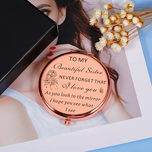 Sister Birthday Gifts From Sister Compact Mirror For Women Best Friend Personalized Friendship Christmas Graduation Easter Valentines Day Gifts Small Make Up Mirror From Little Big Sister Brother - Image 3