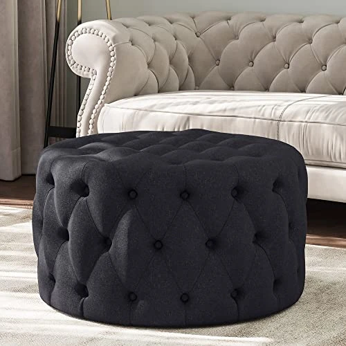 BELLEZE Modern 29 Inch Luxury Button Tufted Ottoman Bench, Upholstered Linen Fabric Footrest Decor For Living Room, Entryway, Or Bedroom - Elenor (Chocolate)