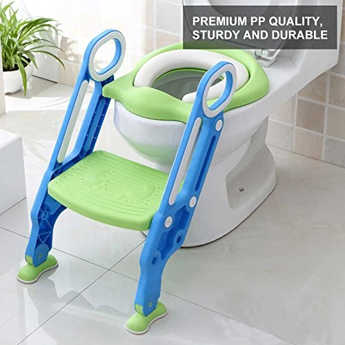 AYNEFY Potty Chair, Potty Training Seat Soft Toilet Chair Ladder Adjustable Safety Potty Training Seat With Anti-Slip Pads Ladder For Baby Boys Girls (Blue + Green) - Image 2