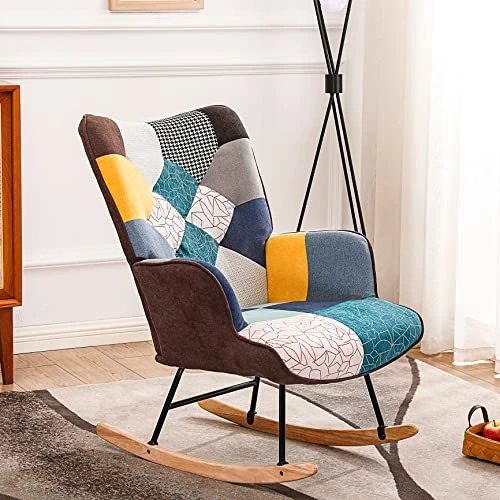 Yoluckea Rocking Chair Tufted Upholstered Nursery Rocking Chairs, Colorful Glider Rocker Chair With Comfy Wingback And Solid Wood Base For Living Room Bedroom Nursery - Image 2