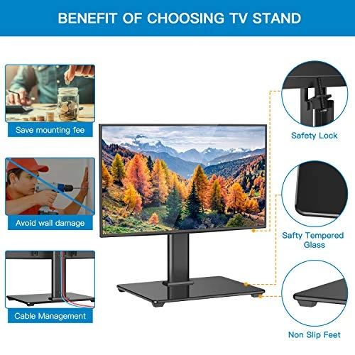 PERLESMITH Universal TV Stand Table Top TV Base For 32 To 60 Inch LCD LED OLED 4K Flat Screen TVs-Height Adjustable TV Mount Stand With Tempered Glass Base, VESA 400x400mm,Holds Up To 88lbs PSTVS15 - Image 2
