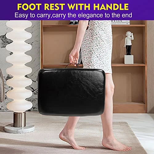 H&B Luxuries Footstool Small Ottoman, PU Leather Small Ottoman Foot Rest,16.14" Extended Rectangular Footstool With Carry,Ottoman For Living Room, Bedroom, Couch,Patio,Cloakroom (Black) - Image 4