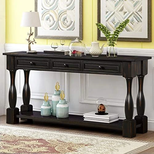 P PURLOVE 64" Long Console Table With 3 Drawers Long Sofa Table With Wide And Extra Thick Tabletop And Bottom Shlef For Entryway Hallway - Image 13