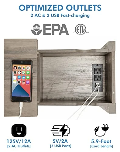 Awescuti Narrow End Table With Charging Station - Farmhouse Slim Side Table Set Of 2, With USB Ports Power Outlets, Nightstand With Flip Top Storage Drawer, For Small Spaces Living Room Bedroom, Gray - Image 3