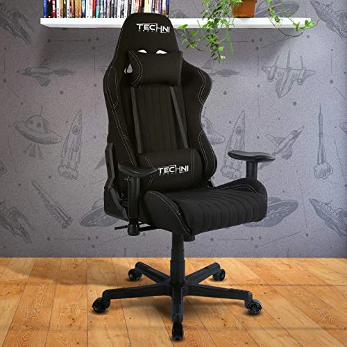 Techni Sport High Back Racing Chair With Foam Seat And Padded Arms, Reclining Gaming Chair With Height And Tilt Adjustment, Black - Image 2