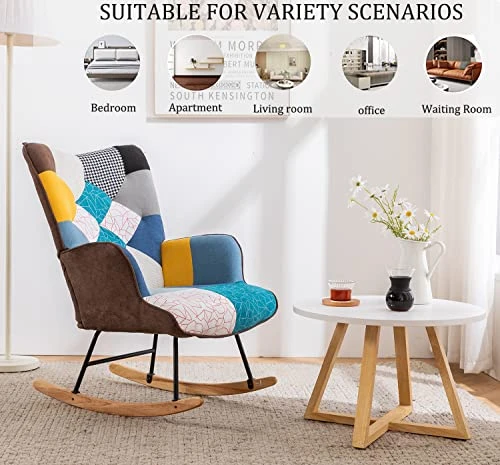 FIROMO Nursery Rocking Chair, Upholstered Glider Rocker Rocking Accent Chair With Safe Wooden Base, Rocking Chair With High Backrest Armchair For Bedroom, Living Room, Office - Image 2