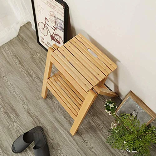 DINGZZ Folding Wooden Step Stool Portable Ladder Chair Seat Versatile Multifunctional Multipurpose Solid Pine (Color : White-Patch Five-Pointed Star4) - Image 4