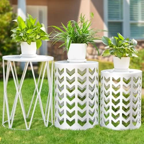 Y&M Set Of 3 Nesting Metal Round Coffee Table, Side Table End Table For Indoor Outdoor Multifunctional Use,Heavy Duty Metal Plant Stand Decorative Garden Stool- Black(Ship From US) - Image 9