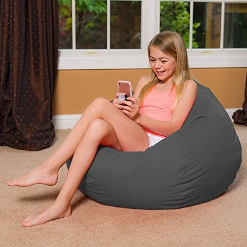 Big Comfy Bean Bag Chair: Posh Large Beanbag Chairs With Removable Cover For Kids, Teens And Adults - Polyester Cloth Puff Sack Lounger Furniture For All Ages - 27 Inch - Heather Gray - Image 2