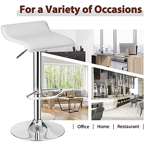 Casart Bar Stools Set Of 4 Adjustable Swivel Pu Leather Backless Stool With Air-Lift Handle, Footrest, Chrome Base, Modern Style For Living Room, Kitchen And Bar, Counter Height Pub Chairs (White) - Image 7