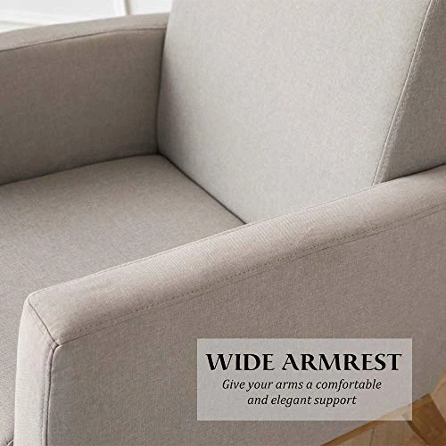 Paddie Rocking Chair Nursery Fabric Rocking Sofa Armchair With Solid Wood Base, Side Pocket, Linen Fabric Upholstered Baby Rocking Chair For Living Room (Beige) - Image 5