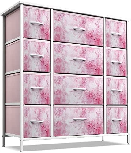 Kids Dresser With 12 Drawers - Chest Organizer Unit With Steel Frame Wood Top & Handle, Fabric Bins For Clothes - Large Furniture For Bedroom Hallway Kids Room Nursery & Closet (Blue - Tie-dye) - Image 8