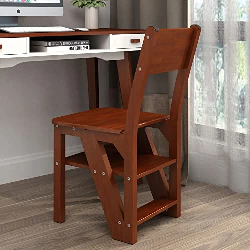 Solid Rubber Wood Folding Library Ladder Chair,Step Ladders Step Chair,Foldable 4-Step Stool Dual Purpose Stepladders,4-Step Climb Step,Folding Ladder Chair,Display Stand,Flower Stand - Image 2