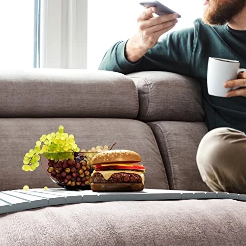 Semounva Bamboo Sofa Armrest Tray, Armchair Table Sofa Arm Tray, Bamboo Design Couch Arm Table Caddy For Snacks, Drinks, Remote, Cups, Flexible And Foldable Tray - Image 2