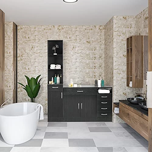 Layta Slim Tall Bathroom Storage Cabinet Freestanding Narrow Linen Cabinet, Multi-Purpose Bathroom Furniture Cabinets With Door And Shelf For Bathroom,Living Room,Corridor,Bedroom, Black - Image 4