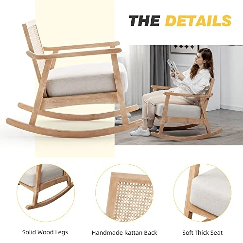 MELLCOM Nursery Rocking Chairs, Upholstered Glider Rocker With Solid Frame And Cushion, Comfy Accent Armchair For Nursery, Living Room And Bedroom - Image 4