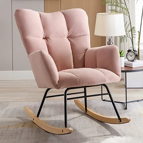 NIOIIKIT Nursery Rocking Chair Teddy Upholstered Glider Rocker Rocking Accent Chair Padded Seat With High Backrest Armchair Comfy Side Chair For Living Room Bedroom Offices (Ivory Teddy) - Image 13