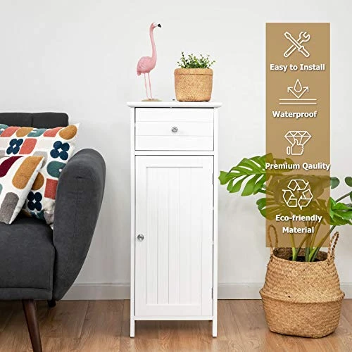 GLACER Bathroom Floor Cabinet, Multifunctional Freestanding Side Storage Cabinet With Adjustable Shelf, Equipped With Anti-toppling Fitting, 14 X 12 X 34.5 Inches (White) - Image 4