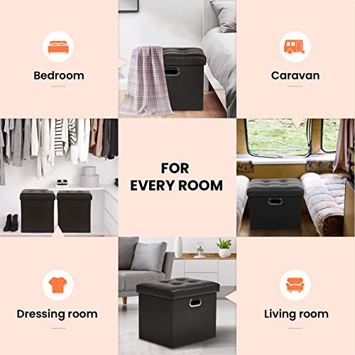 COSYLAND Ottoman With Storage Folding Leather Ottoman Footrest Foot Stool Black Ottoman For Room Small Rectangle Collapsible Bench Furniture With Handles Lid Toy Chest 17x13x13in - Image 4