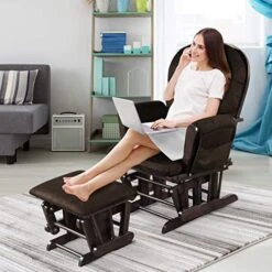 GENERIC Solid Wood Construction, Incredibly Smooth Quiet Gliding, Soft Skin-Friendly Fabric, Baby Nursery Relax Rocker Rocking Chair Glider And Ottoman Set Super Soft Cushion, Extra Storage Pocket, Brown