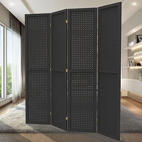 DURASPACE 4 Panel Room Divider 5.6 FT Pegboard Display Folding Wood Privacy Screen Pegboard Stand Organizer For Jewelry, Craft, Cloth, Art Display (White) - Image 8