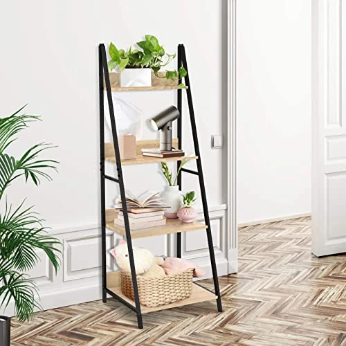 SpringSun 4-Tier Ladder Shelf, Wood Plant Flower Stand Storage Rack Shelf Steel Frame For Office And Home - Image 3