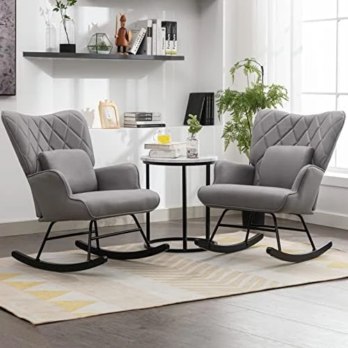 Ailisforest Modern Rocking Chair Nursery, Upholstered Nursery Glider Rocker For Mom And Baby, Nursery Glider & Ottoman Sets With Glider Chair For Living Room/Bedroom-Beige - Image 7