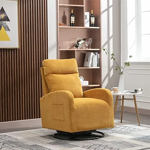 Swivel Rocker Recliner Chair With Metal Base And Side Pocket, Upholstered Nursery Glider Chair, Comfortable Rocking Chair For Nursery, Home And Office, Modern High Back Arm Chair, White Teddy - Image 10