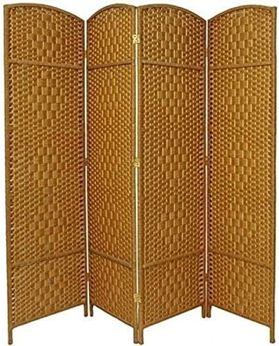 Oriental Furniture 6 Ft. Tall Diamond Weave Fiber Room Divider - White - 4 Panel - Image 9