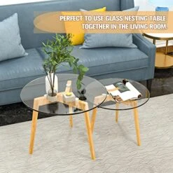 Bambloom Glass Coffee Table, Round Clear Nesting Tables Set Of 2, Transparent Modern Accent Living Room Table, Glass Side Table End Table For Home Office Apartment Sofa, Easy Assembly