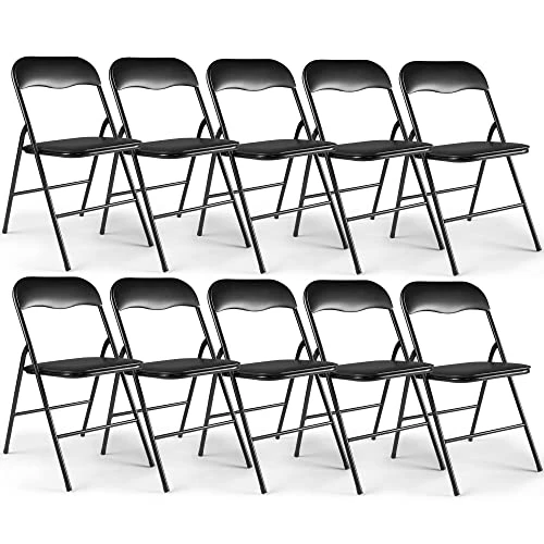 JAXPETY 10 Pack Plastic Folding Chair Foldable Chairs For Outdoor Indoor Commercial Events Wedding Party Chairs With Padded Seat, Black