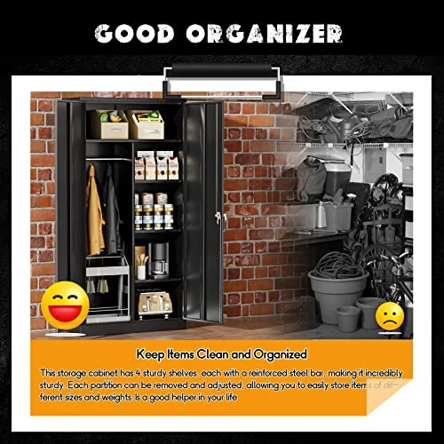 Greenvelly Metal Storage Cabinet, Locking Steel Storage Wardrobe Cabinet, Employees Locker Closet Tool Cabinet With Hanging Rod&4 Locker Shelf For Garage Mounted Storage System, Gym, Home Office