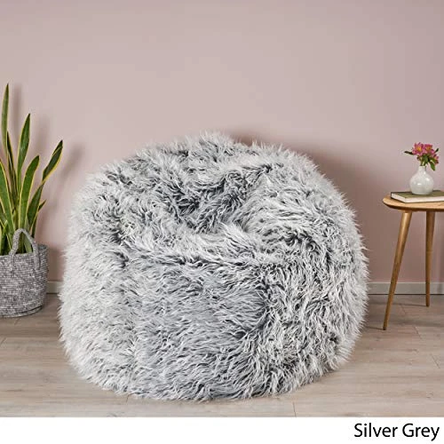 GDFStudio Lycus Faux Fur Bean Bag Chair (Silver Grey) - Image 3