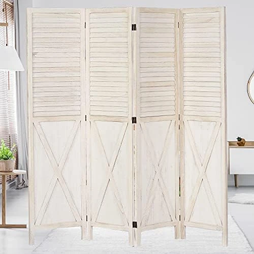 Wnutrees 6 Panel Wood Room Divider,Rustic Folding Privacy Screens Room Divider, Farmhouse Freestanding Partition Wall Dividers Screen,Temporary Wall For Home Restaurant Bedroom (White) - Image 9