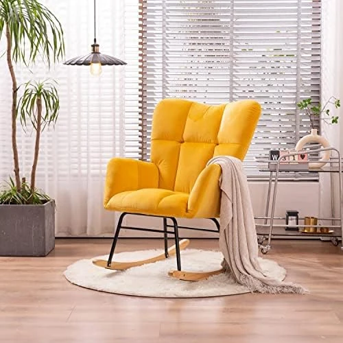 Polaris Garden Nursery Rocking Chair, Modern Teddy Fabric Nursing Chair For Mom And Baby, Accent Upholstered Rocker Glider Chair With High Backrest For Nursery Bedroom Living Room (Ivory White) - Image 14