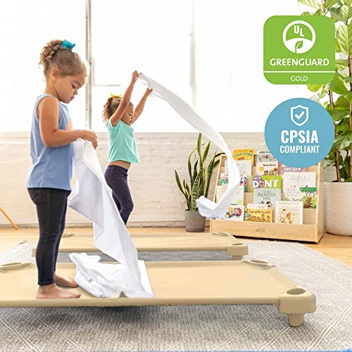 ECR4Kids Stackable Kiddie Cot, Standard Size, Classroom Furniture, Ready-To-Assemble, Sand, 6-Pack - Image 5