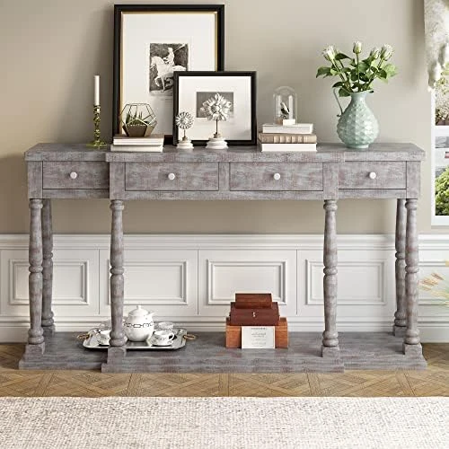 P PURLOVE 64" Long Console Table With 3 Drawers Long Sofa Table With Wide And Extra Thick Tabletop And Bottom Shlef For Entryway Hallway - Image 9