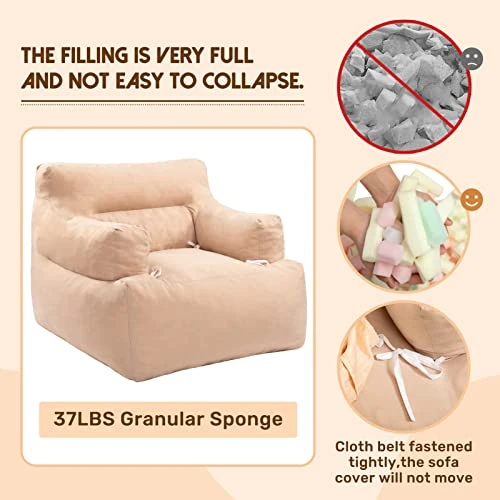 HollyHOME Bean Bag Sofa Chair, 37LB Memory Foam Filled Lounge Arm Puff Chair, Upholstered Single Couch With Washable Cover, Padded Lazy Sofa For Living Room, Bedroom, 32"(D) X34(W) X28(H), Grey - Image 5