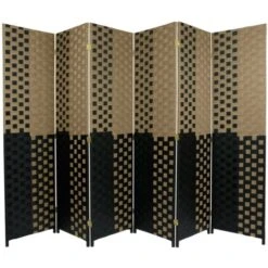 Oriental Furniture 6 Ft. Tall Woven Fiber Room Divider - Olive/Black - 6 Panel
