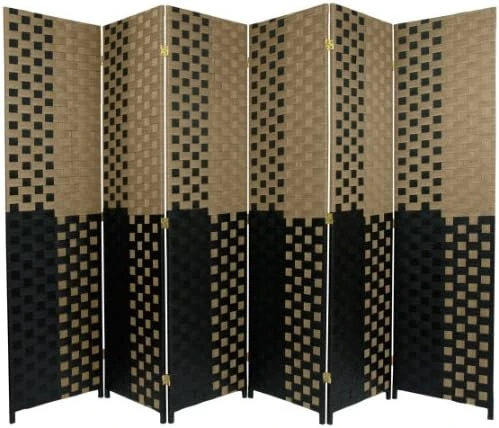 Oriental Furniture 6 Ft. Tall Woven Fiber Room Divider - Olive/Black - 6 Panel - Image 4